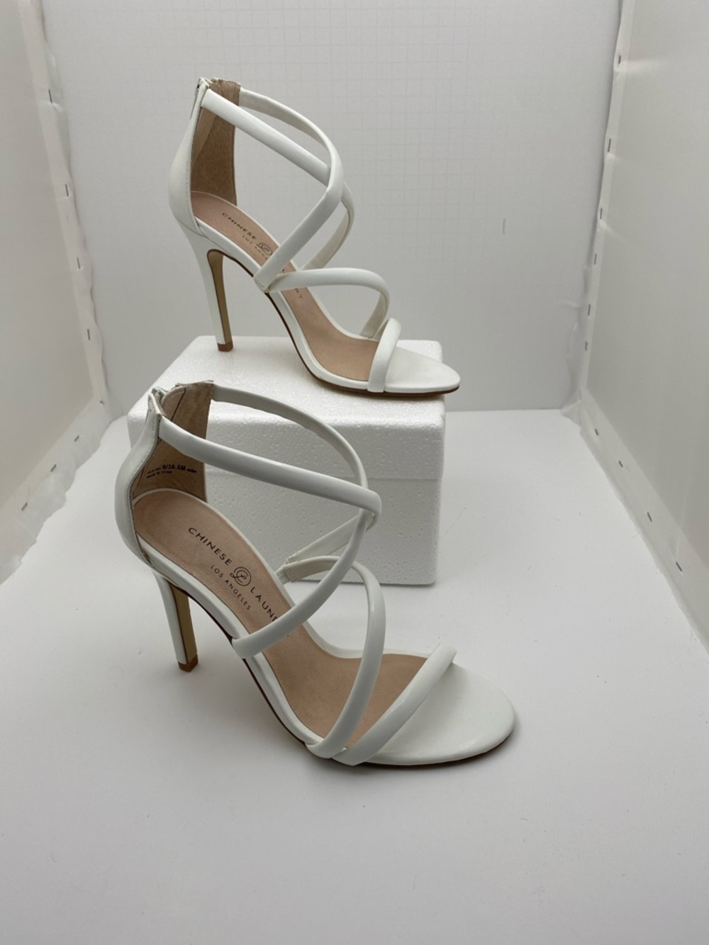 Chinese Laundry White Strappy Stiletto Sandals